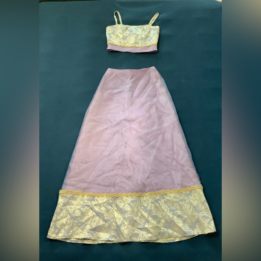 Dave & Johnny Lavender and Gold Lace Dress